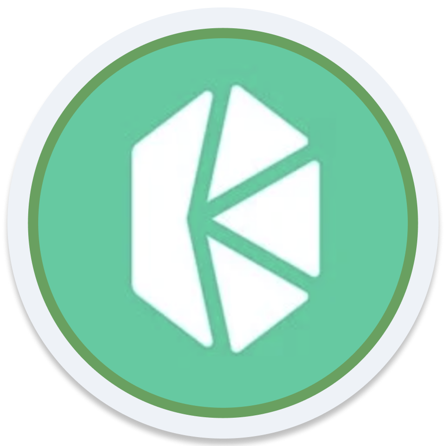 Kadena logo: A white stylized K shape composed of geometric triangles, set against a teal-green circular background with light-gray and olive-green borders.